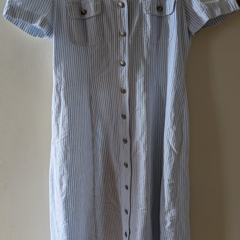 Leslie Fay Blue Striped Midi Dress